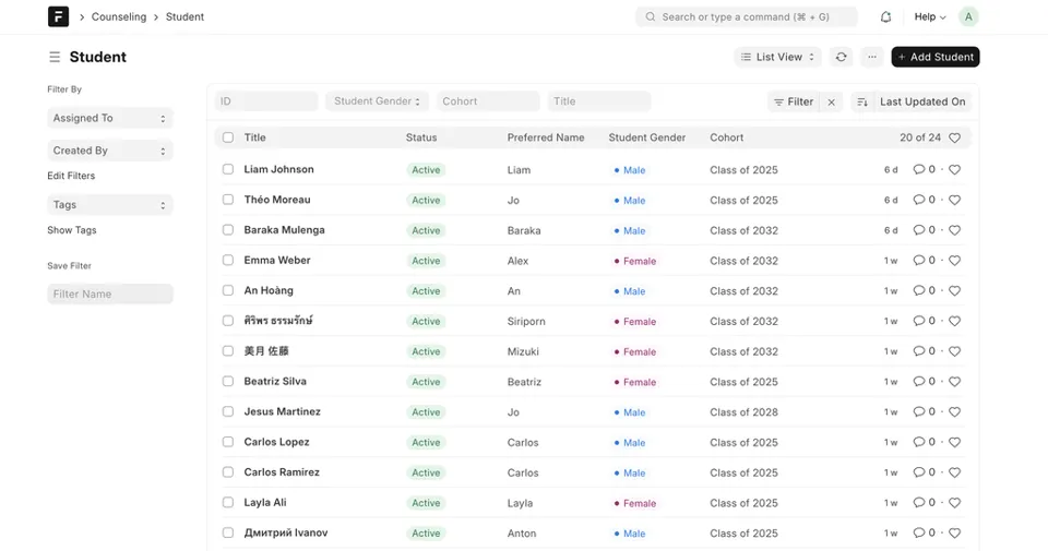 View of Student List